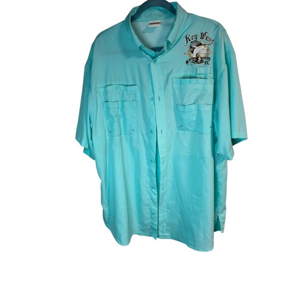 Men's Outdoor Fishing Shirt XL West FL Embroidered By Hilton Turquoise With Me - Picture 4 of 8